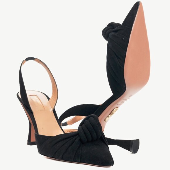 Aquazzura Kiki Sling 85 Black Suede Knotted Heels - Picture 4 of 10